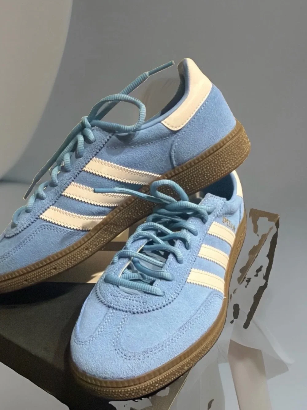 adidas Women's Light Blue Suede Sneakers with White Stripes